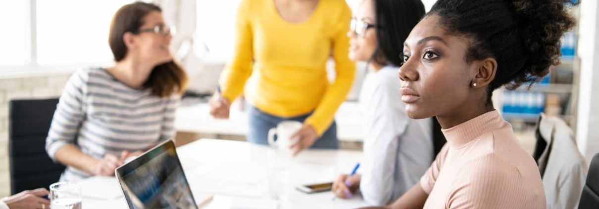 Diverse team of young women in the workplace