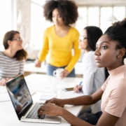 Diverse team of young women in the workplace