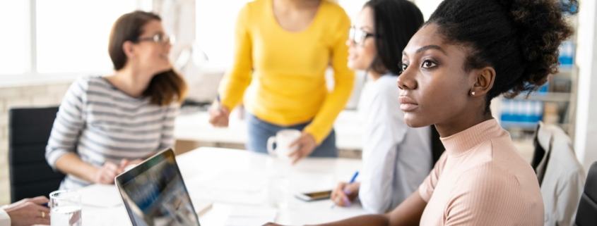 Diverse team of young women in the workplace